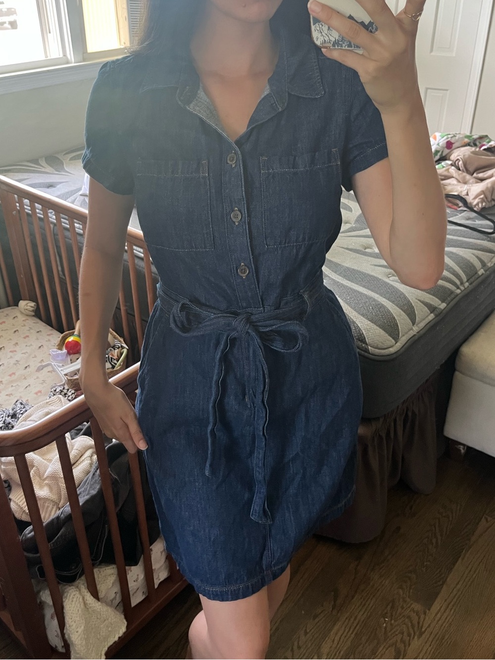 J. Crew Dark Denim Shirt Dress with Tie Waist